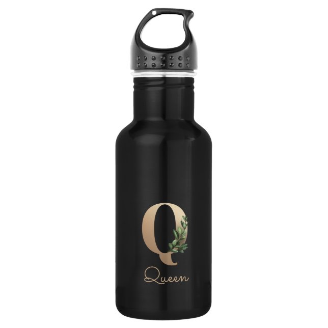 Elegant Botanical Monogram Gold Letter Q  Stainless Steel Water Bottle (Front)