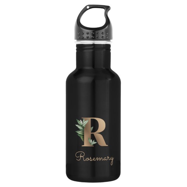 Elegant Botanical Monogram Gold Letter R  Stainless Steel Water Bottle (Front)