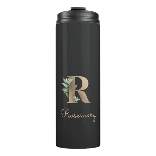 Elegant Botanical Monogram Gold Letter R  Thermal Tumbler