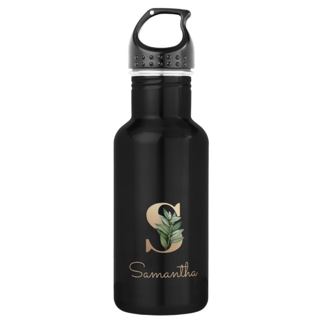 Elegant Botanical Monogram Gold Letter S  Stainless Steel Water Bottle (Front)