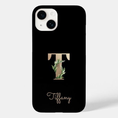 Elegant Botanical Monogram Gold Letter T Case_Mate iPhone 14 Case