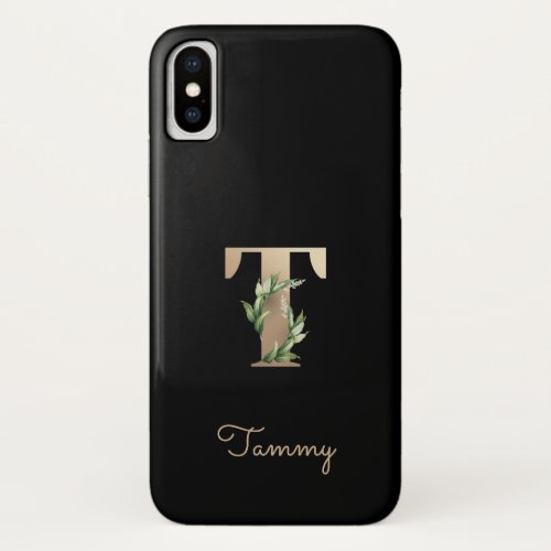 Elegant Botanical Monogram Gold Letter T iPhone X Case