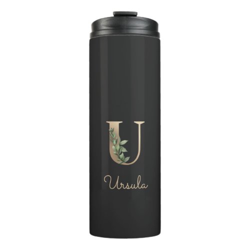 Elegant Botanical Monogram Gold Letter U  Thermal Tumbler