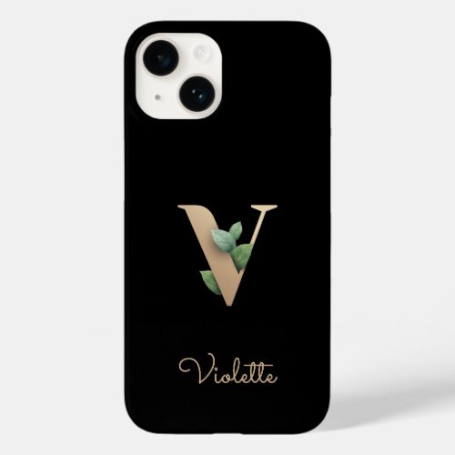 Elegant Botanical Monogram Gold Letter V Case_Mate iPhone 14 Case