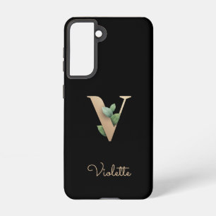 Elegant Botanical Monogram Gold Letter V Samsung Galaxy S21 Case