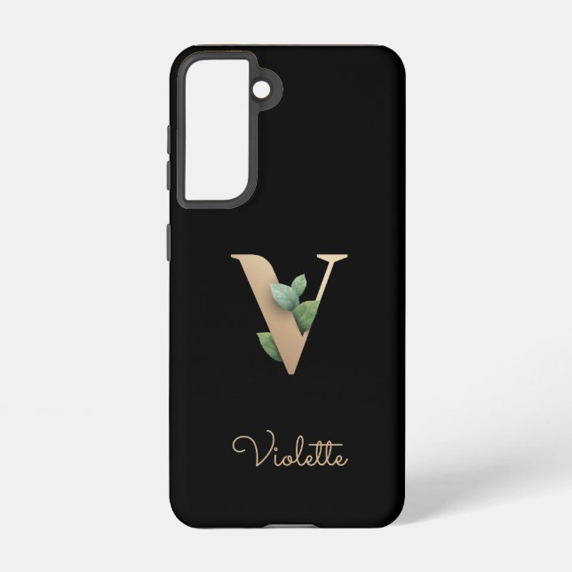 Elegant Botanical Monogram Gold Letter V Samsung Galaxy Case (Back)