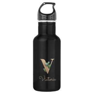 Elegant Botanical Monogram Gold Letter V Stainless Steel Water Bottle
