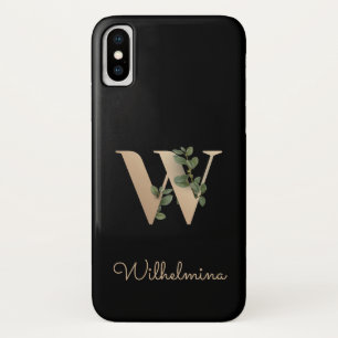 Elegant Botanical Monogram Gold Letter W iPhone X Case