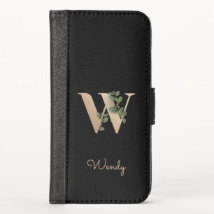 Elegant Botanical Monogram Gold Letter W iPhone X Wallet Case