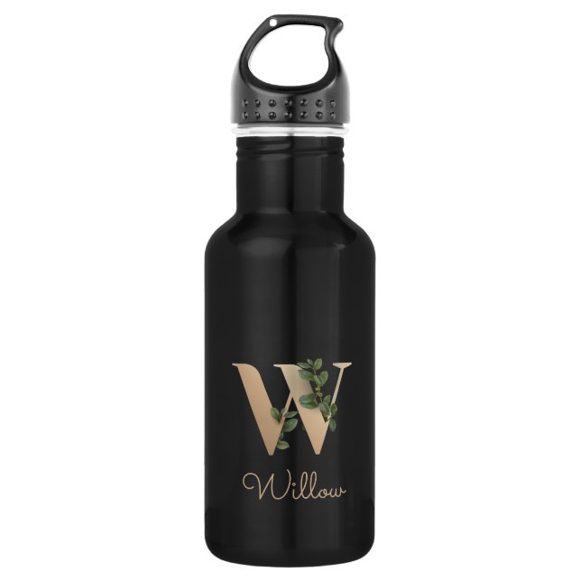 Elegant Botanical Monogram Gold Letter W  Stainless Steel Water Bottle (Front)