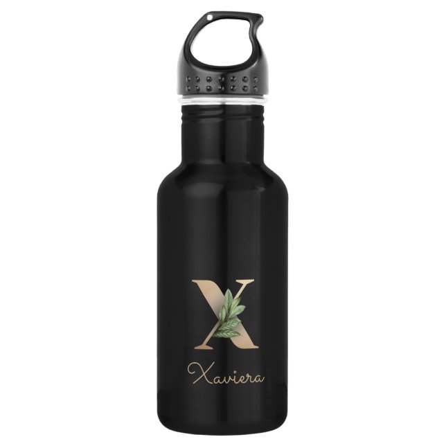 Elegant Botanical Monogram Gold Letter X  Stainless Steel Water Bottle (Front)