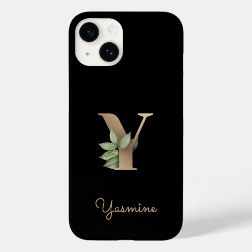 Elegant Botanical Monogram Gold Letter Y Case_Mate iPhone 14 Case