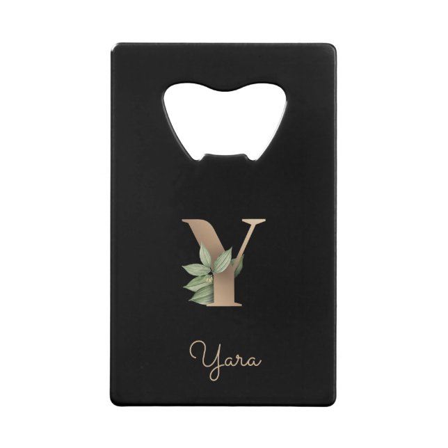 Elegant Botanical Monogram Gold Letter Y  Credit Card Bottle Opener (Front)