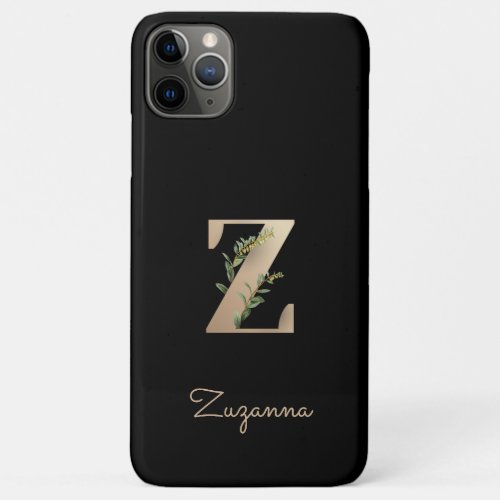 Elegant Botanical Monogram Gold Letter Z iPhone 11 Pro Max Case