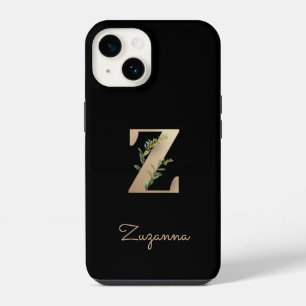 Elegant Botanical Monogram Gold Letter Z iPhone 14 Case