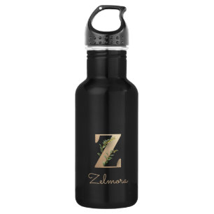 Elegant Botanical Monogram Gold Letter Z  Stainless Steel Water Bottle