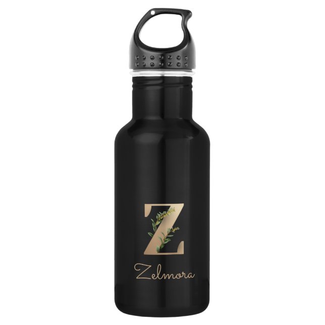 Elegant Botanical Monogram Gold Letter Z  Stainless Steel Water Bottle (Front)