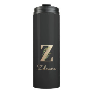 Elegant Botanical Monogram Gold Letter Z  Thermal Tumbler