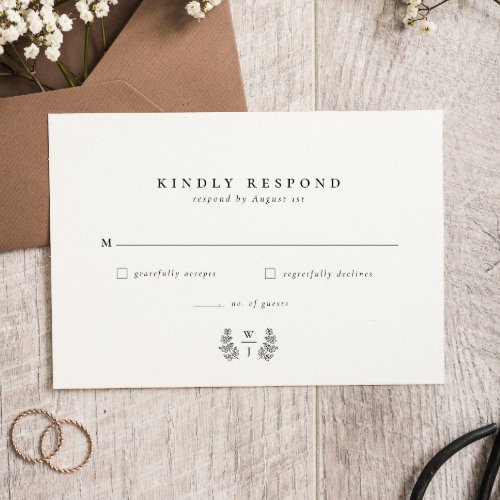 Elegant Botanical Monogram Initial Wedding RSVP