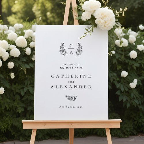 Elegant Botanical Monogram Initial Wedding Sign