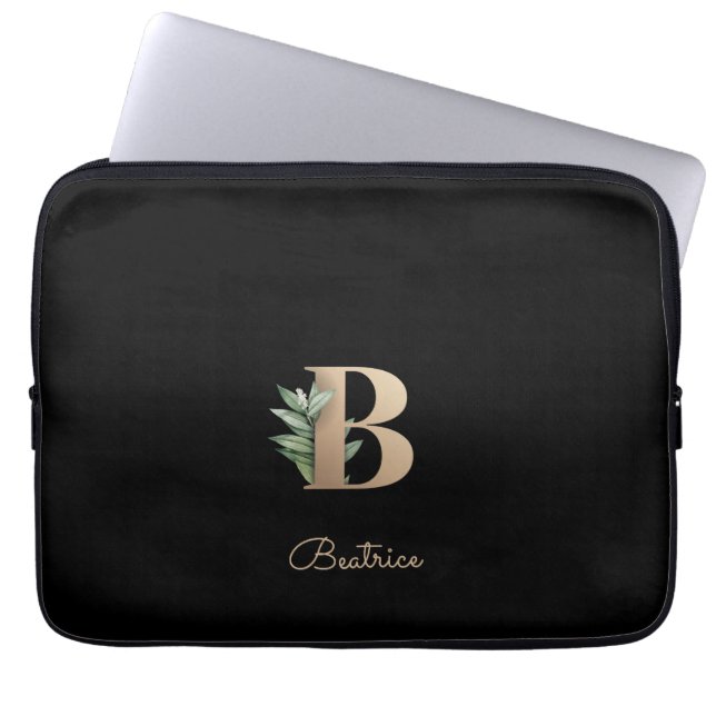 Elegant Botanical Monogram Letter B Laptop Sleeve (Front)