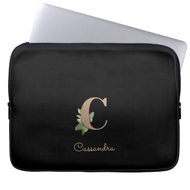 Elegant Botanical Monogram Letter C Laptop Sleeve (Front)