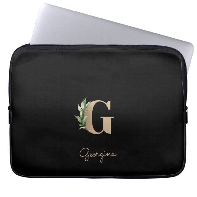 Elegant Botanical Monogram Letter G Laptop Sleeve (Front)