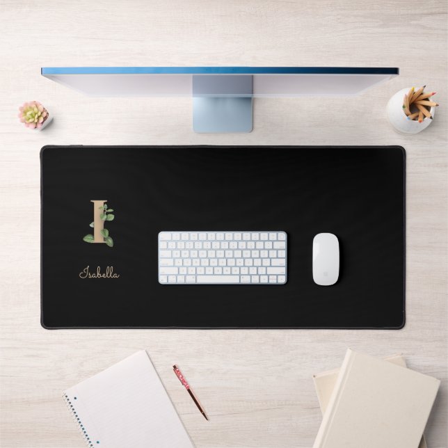 Elegant Botanical Monogram Letter I  Desk Mat (Office 1)