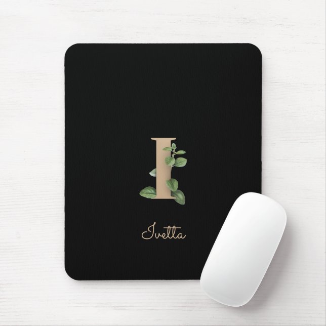 Elegant Botanical Monogram Letter I  Mouse Pad (With Mouse)
