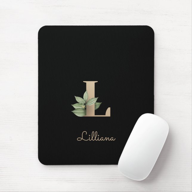 Elegant Botanical Monogram Letter L  Mouse Pad (With Mouse)