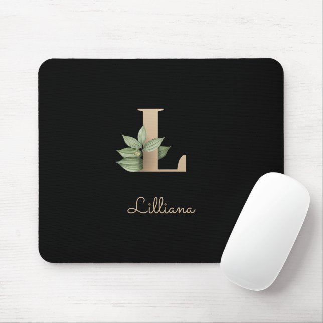 Elegant Botanical Monogram Letter L  Mouse Pad (With Mouse)