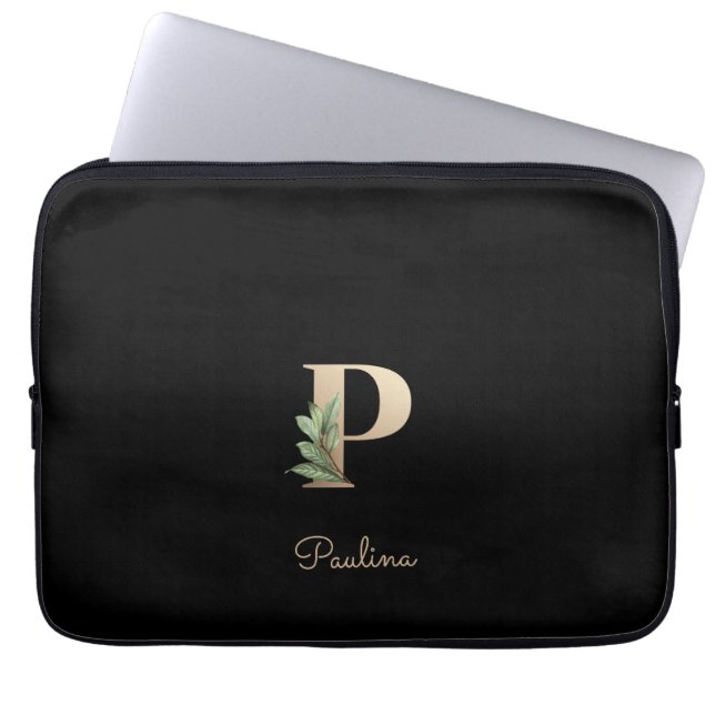 Elegant Botanical Monogram Letter P Laptop Sleeve (Front)