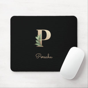 Elegant Botanical Monogram Letter P Mouse Pad
