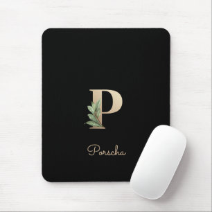 Elegant Botanical Monogram Letter P Mouse Pad