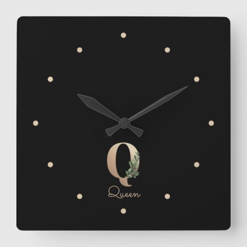 Elegant Botanical Monogram Letter Q Square Wall Clock