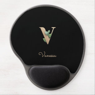Elegant Botanical Monogram Letter V Gel Mouse Pad
