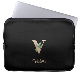 Elegant Botanical Monogram Letter V Laptop Sleeve