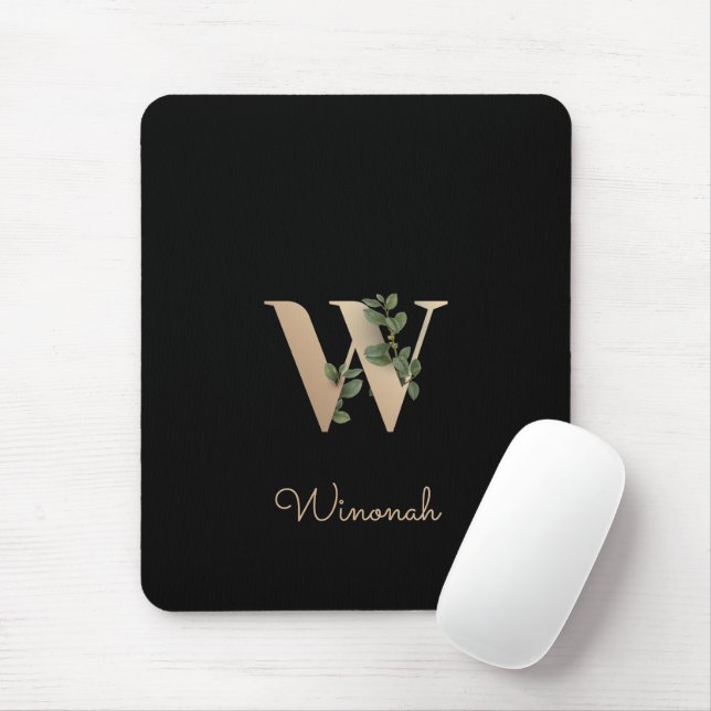 Elegant Botanical Monogram Letter W  Mouse Pad (With Mouse)