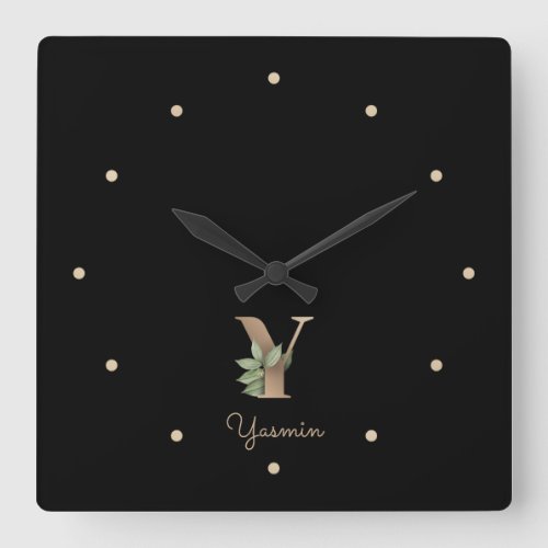 Elegant Botanical Monogram Letter Y Square Wall Clock