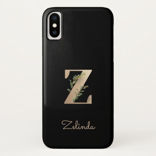 Elegant Botanical Monogram Letter Z iPhone X Case