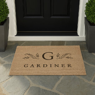 Elegant Botanical Monogram & Name Fiber Doormat
