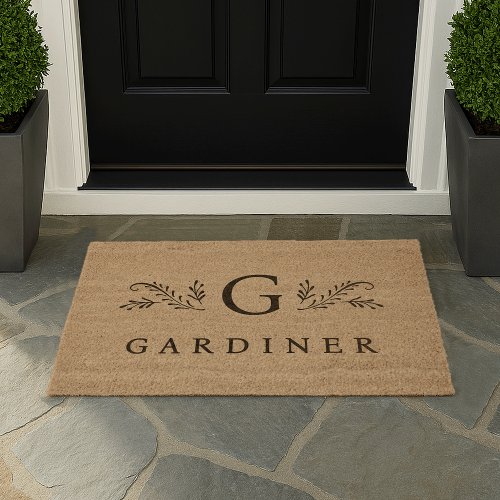 Elegant Botanical Monogram & Name Fiber Doormat