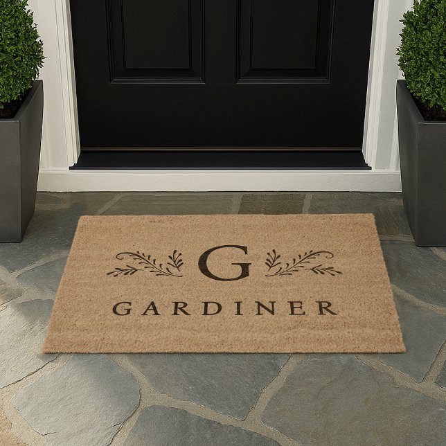 Elegant Botanical Monogram & Name Fiber Doormat (Creator Uploaded)