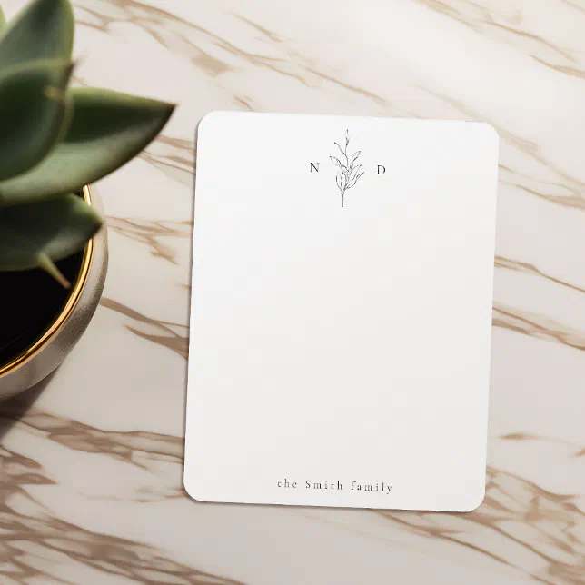 Elegant botanical monogram personalized Stationery Note Card | Zazzle
