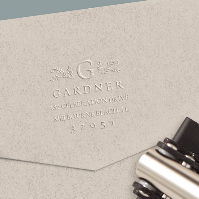 Elegant Botanical Monogram Return Address Embosser (Creator Uploaded)