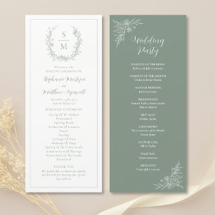 Elegant Botanical Monogram Sage Green Wedding Program