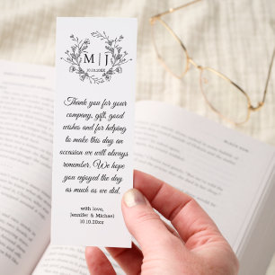elegant botanical monogram thank you wedding bookmarks