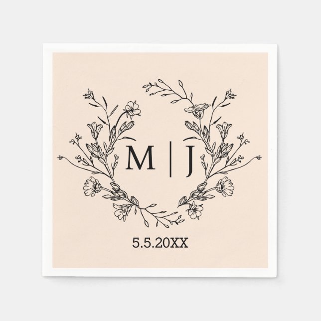 elegant botanical monogram wedding chic napkins (Front)