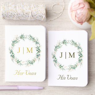 elegant botanical monogram wedding gold foil  vow books