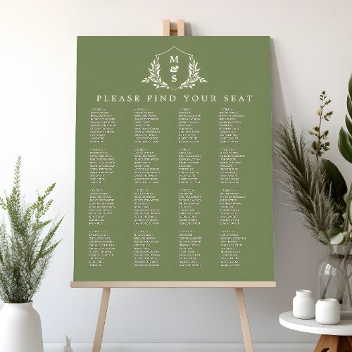 Elegant Botanical Monogram Wedding Seating Chart Foam Board